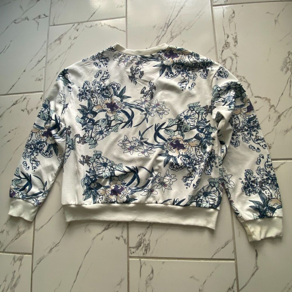 SHEIN Womens XL White Blue All Over Floral Print Crewneck Sweatshirt Pullover - Picture 7 of 10